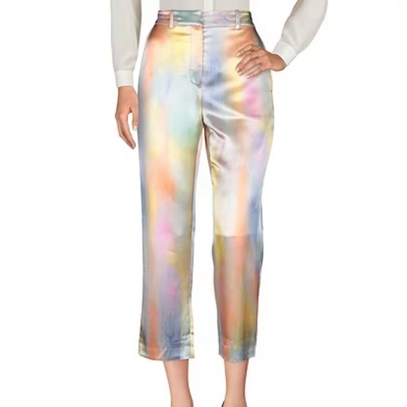 Sies Marjan Pants - Sies Marjan Willa Printed Satin Cropped Pant Rainbow Watercolor 6 iridescent